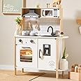 Tiny Land Play Kitchen for Kids, Wooden Kids Play Kitchen Playset Chef Pretend Play Set for Toddlers with Real Lights & Sound