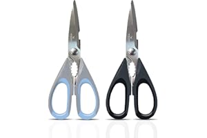 Better Kitchen Products Premium Kitchen Shears, 8.5", All Purpose Stainless Steel Utility Scissors, Heavy Duty, Meat Scissors, Poultry Shears, Multipurpose (2PK-Blk/Gray & Slvr/Blu)