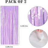 Aisszhao 2pcs Macaron Purple Foil Curtain 3.2ft x 6.5ft Tinsel Backdrop view 2
