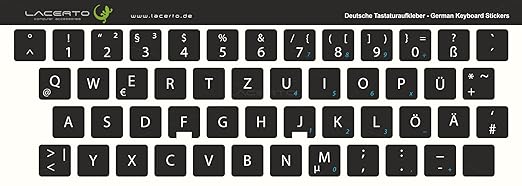 title=Adesivi per tastiera tedesca per PC e laptop, tenendo. Dimensioni nero nero 13 x