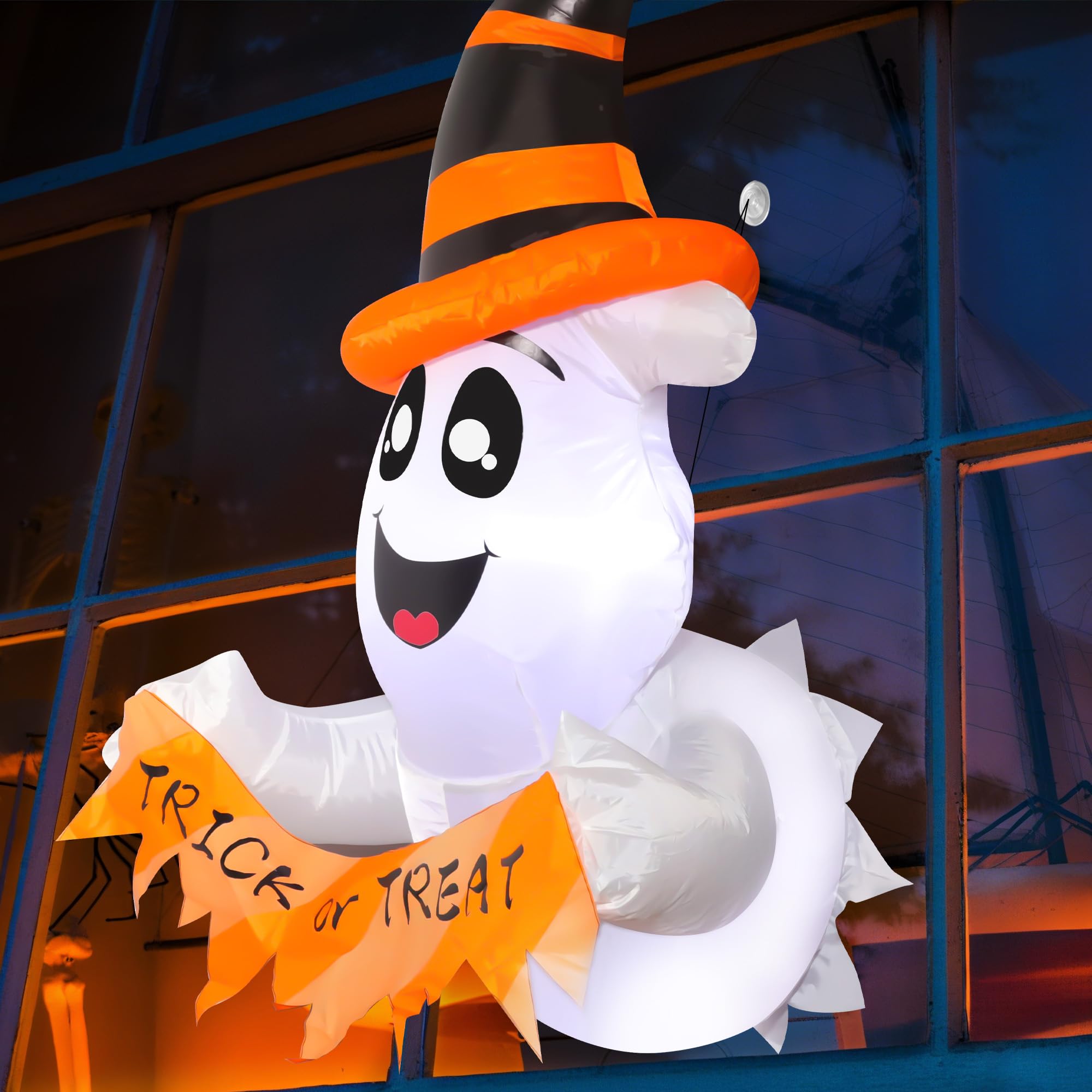 Photo 1 of 4 FT Halloween Inflatables Window Ghosts Outdoor Decorations, Flying Cute Blow Ups ith Build-in LED Lights, Funny Yard Garden Decoration for Halloween Party Indoor Outdoor