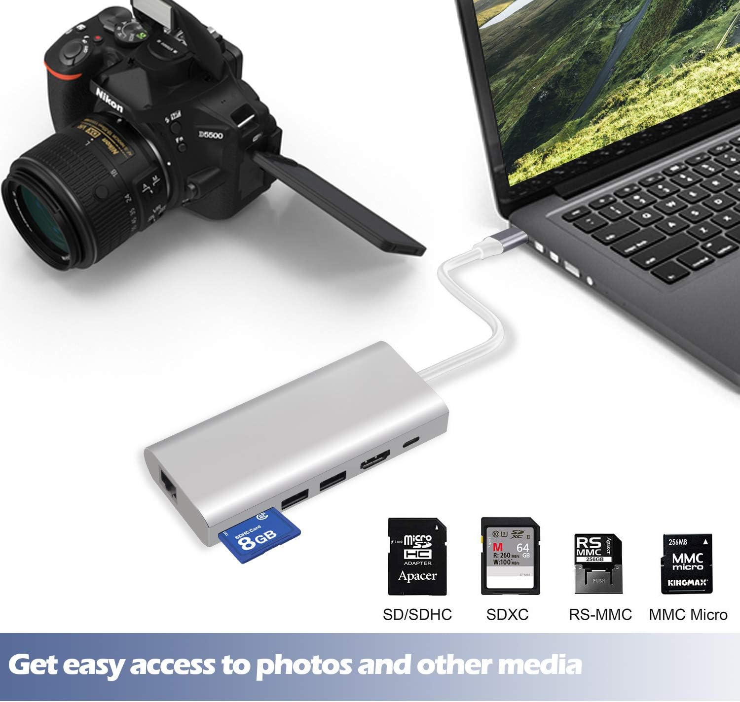 USB C Hub, 6 in 1 Aluminum Docking Station, with Ethernet Port, 2 USB 3.0 Ports, 4K HDMI Output, SD Card Reader, Type C Power delivery, Compatible with MacBook Pro, Chromebook and More: Computers & Accessories