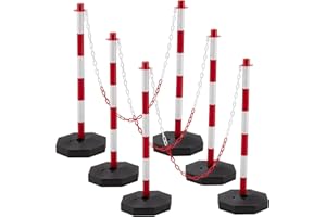 Outspurge 6 Pack Traffic Delineator Post Cone with Fillable Base, Crowd Control Barricade, Safety Cones, Adjustable Delineator Post Traffic Cones with 5.4FT Chain Outdoor and Indoor (Red+White)