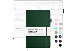 Undated Weekly Planner for 2025, Forvencer Simplified Weekly & Monthly Calendar Planner, Cute Daily Organizer Notebook, Agenda Journal to Track Goals & Tasks, Start Anytime, A5 Size, Dark Green