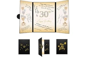 Crenics 30th Birthday Decorations for Her or Him, Creative 30th Birthday Guest Book Alternative, Black and Gold 30th Birthday Signature Book 18 x 12 inch, Great 30 Birthday Gifts for Men or Women