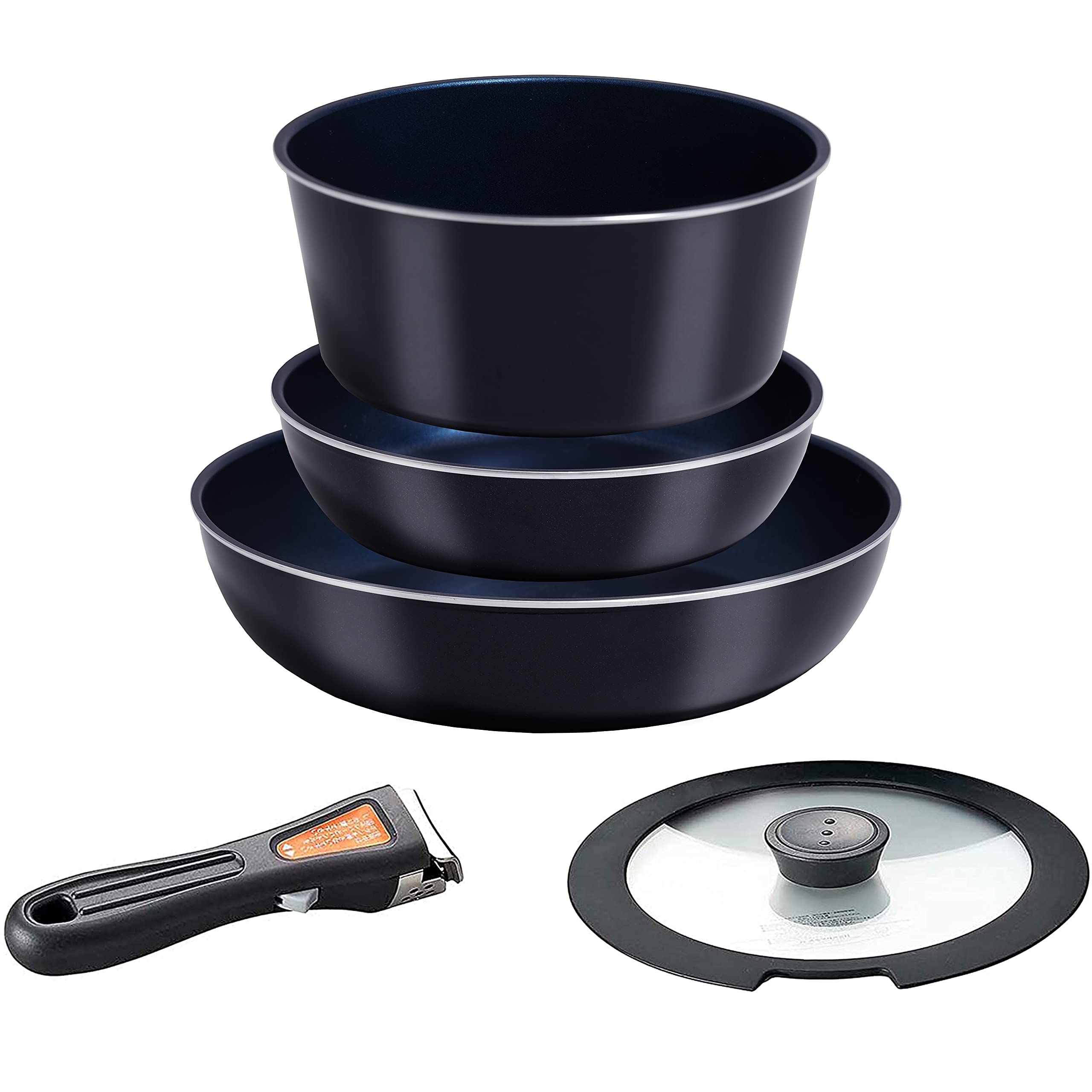 パール金属 フライパン 鍋 5点 セット IH対応 ブラック ダイヤモンドコート 取っ手の取れる セット5 HB-3976商品画像