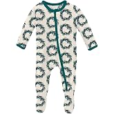 KicKee Zip-Up Footie for Babies &amp; Toddlers &ndash; Viscose from Bamboo Sleepwear with Built-In Hand Covers and Grippy Feet
