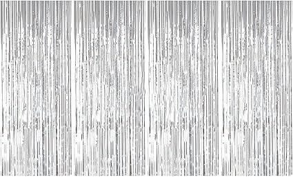 Amazon Com Foil Fringe Backdrop 12ftx8ft Silver Tinsel Metallic Fringe Curtains Shinny Party Accessory Pack Of 4 Silver Toys Games