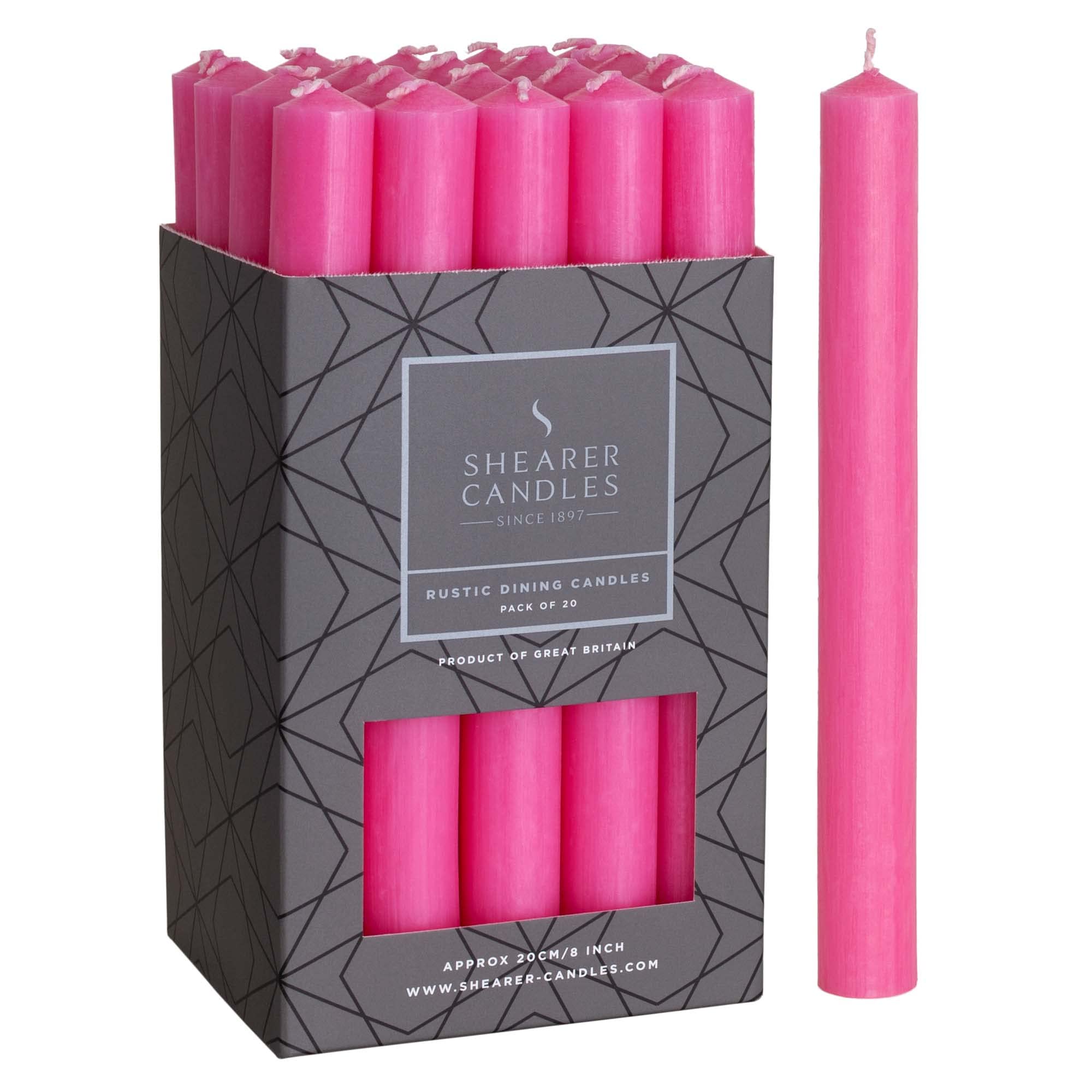 Shearer Candles Pink - Dinner Candles - 8 inch - Unscented Dripless Dinner Candles - 8 Hour Burn Time - 20 Pack