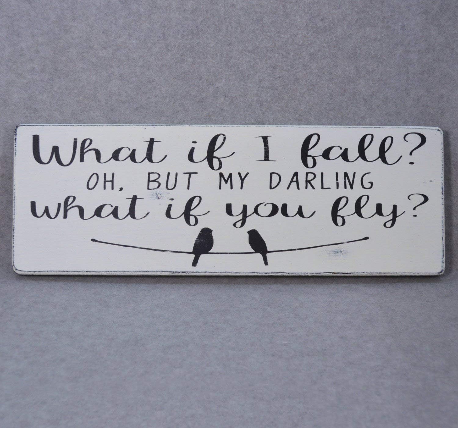 Monsety What If I Fall What If You Fly Birds On A Wire Inspirational Quote Plaque Hanging Signs for Home Decor Wooden Signs