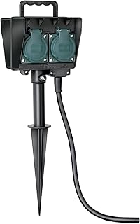 Brennenstuhl Garten-Steckdose / Außensteckdose 4-fach mit Erdspieß (witterungsbeständiger Kunststoff, Steckdose für außen mit wasserfestem Gehäuse, 10m Kabel) schwarz