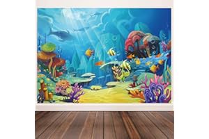 CHAIYA Under The Sea Backdrop Ocean Little Mermaid Backdrop Background for Under The Sea Theme Baby Shower Photo Booth Banner Party Cake Table Decoration 7x5ft 109
