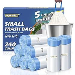 240 Count 5 Gallon Trash Bags Drawstring 1.1 Mil