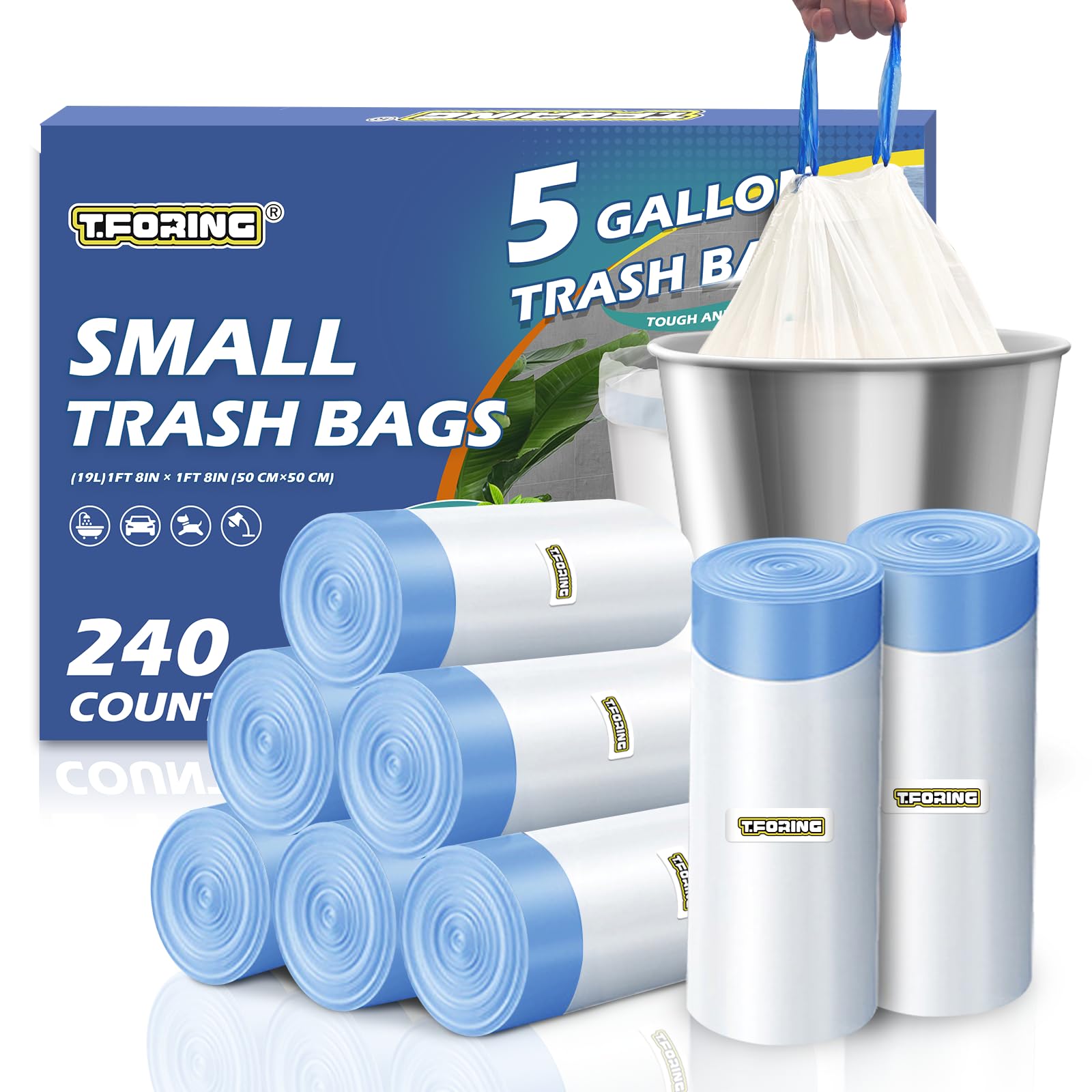 240 Count 5 Gallon Trash Bags Drawstring 1.1 Mil