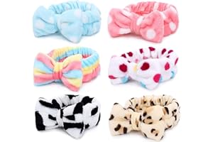Casoty 6 Pcs Spa Soft Coral Fleece Bow-Style Headbands for Makeup, Face Washing, Shower, Skin Care, and Yoga