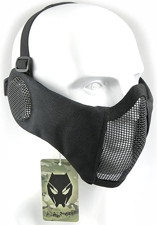 Worldshopping4u Taktische halbe Gesichtsmaske, für Airsoft, Schutz für untere Gesichtshälfte, Geflecht, Nylon, mit Ohrschutz