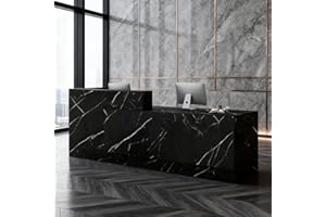 YTElantivo Modern L-Shaped Reception Desk - Large Wooden Commercial Reception Desk with Counter, Lockable Drawers and Door Cabinet