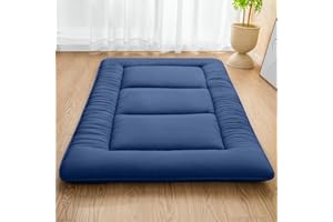 MASVIS Japanese Futon Mattress,Floor Mattress Thicken Sleeping Mattress Foldable & Portable Roll up Camping Mattress,Navy,Twin