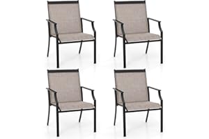 Giantex Patio Chairs Set of 4, All Weather Resistant Outdoor Chairs for Front Porch Lawn Garden Yard, with Armrest, Fabric, M