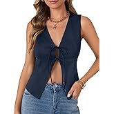 Vrtige Women's Bow Tie Open Front Deep V Neck Sleeveless Sexy Vest Tank Summer Top