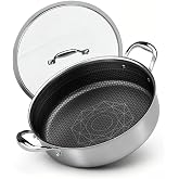 COOKER KING 5Qt Hybrid Saut&eacute; Pan with Lid, Nonstick Braiser, Chicken fryer | Non-Toxic Coating Pot, Dishwasher &amp; Oven Safe, Induction Ready, Dual Cool Handle, 3-Ply Stainless Steel Clad for Fast Heat