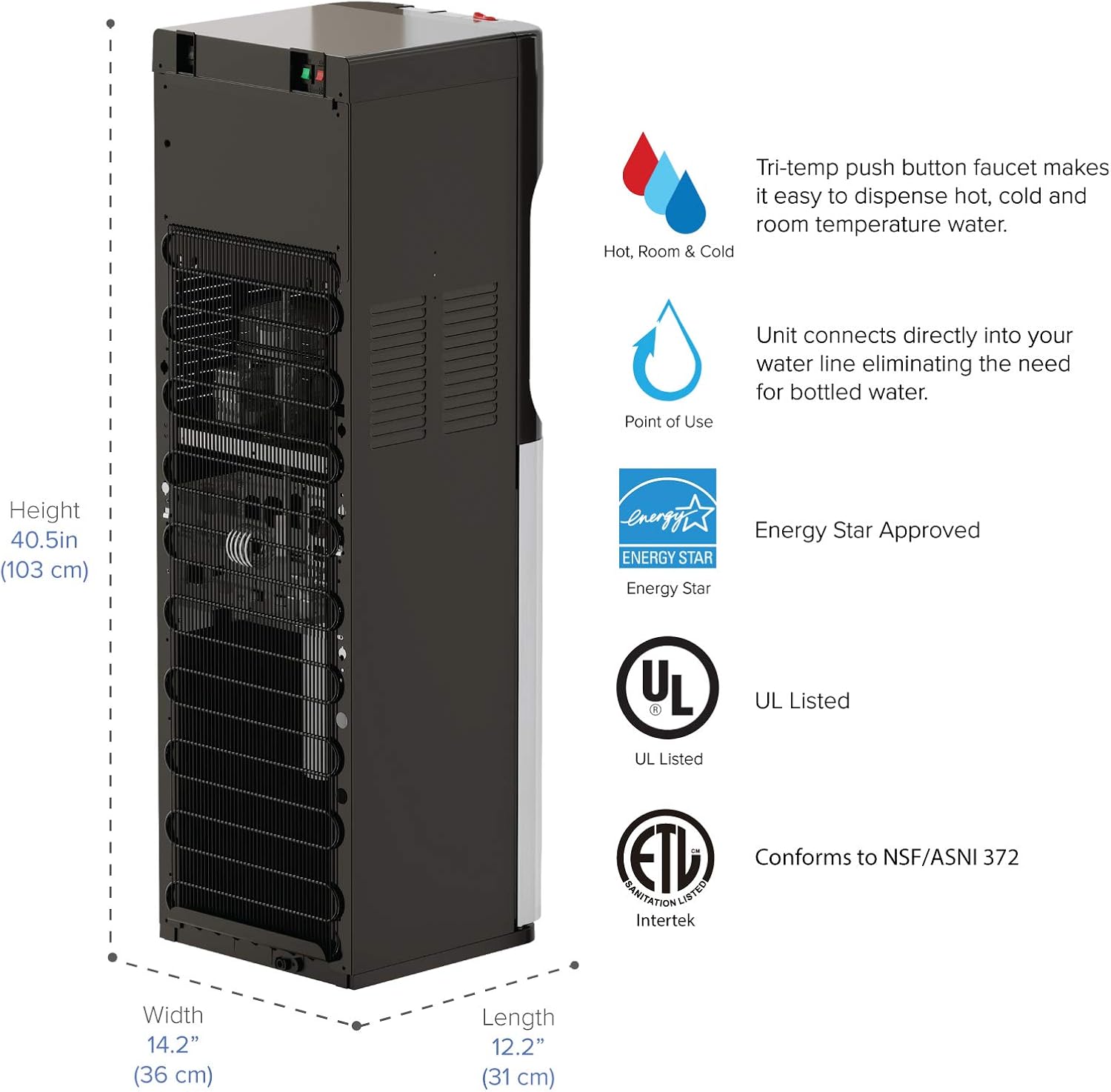 Brio Commercial Grade Bottleless Ultra Safe Reverse Osmosis Drinking Water Filter Water Cooler Dispenser-3 Temperature Settings Hot, Cold & Room Water - UL/Energy Star Approved – Point of Use: Home Improvement
