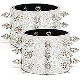 Wriidy 2PCS Studded Bracelet Punk Spiked Wristband Goth Wide Strap Leather Bracelets for Men Women