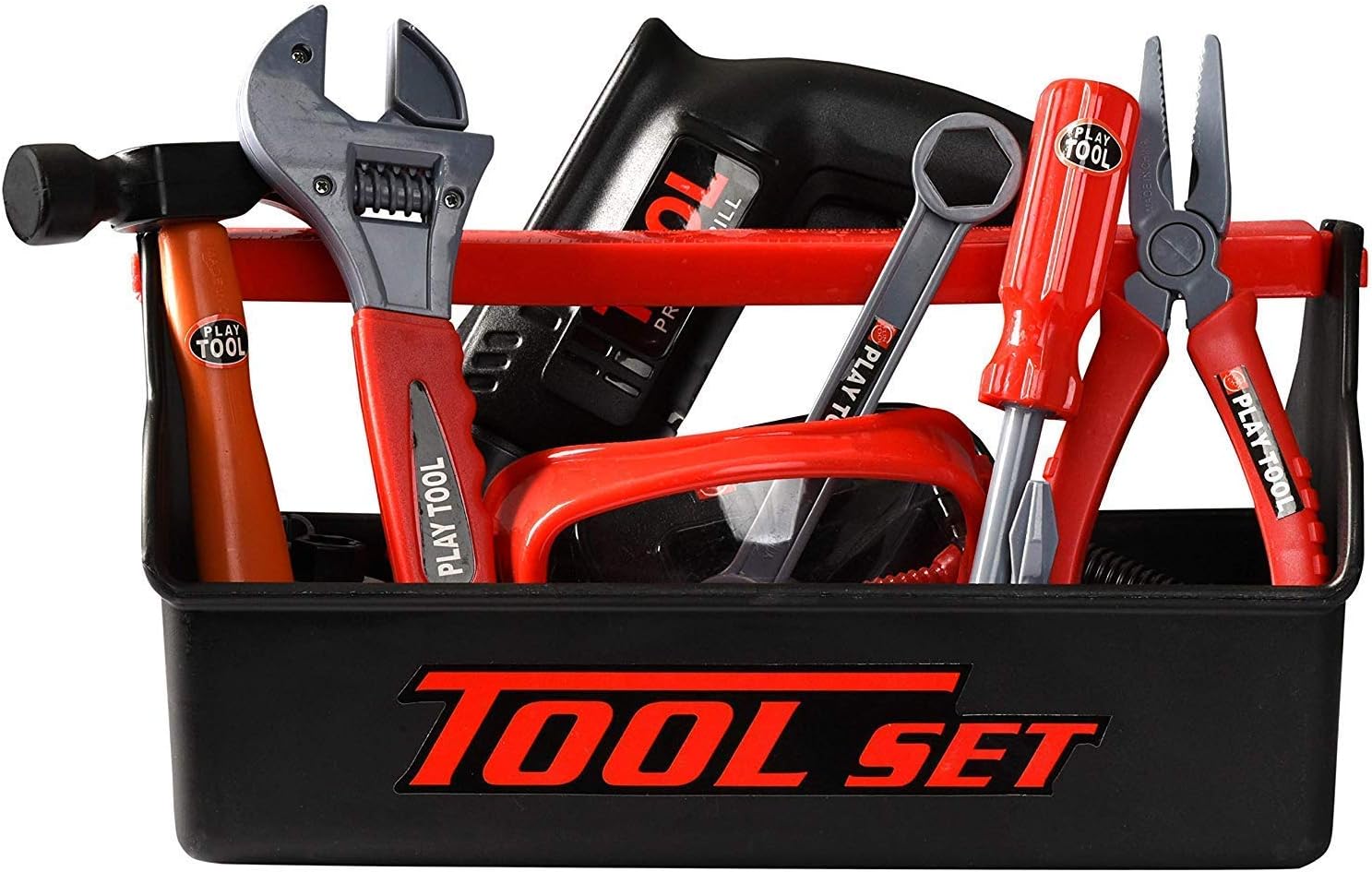 Tool Box for Kids 22-Piece Boys & Girls Construction Toy Playset w/ Carry Chest, Push Button Power Drill, Hammer, Wrench, Pliers, Saw & Other Realistic Tools - Kids Tool Set - Age 3+