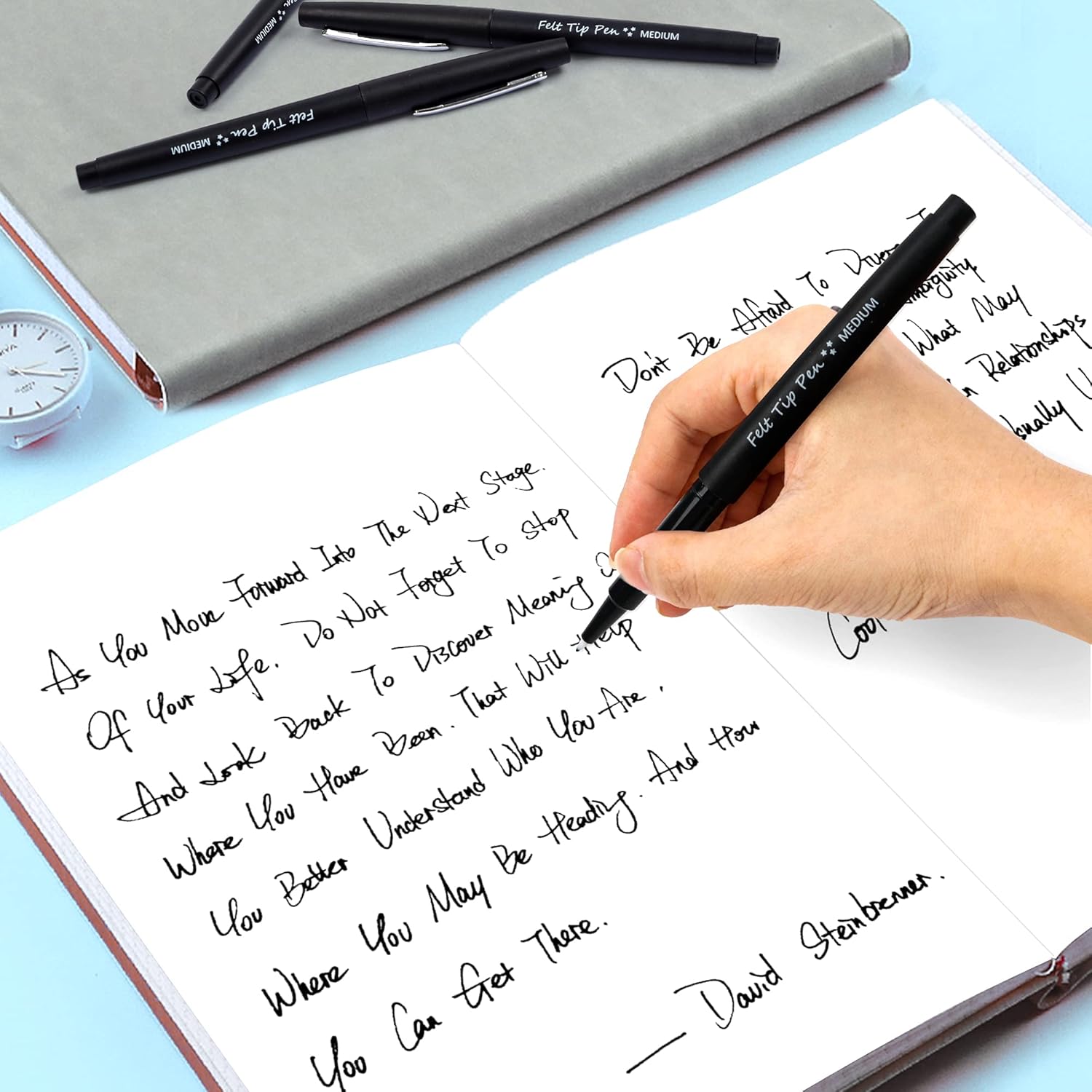 Lelix Felt Tip Pens, 15 Black Pens, 0.7mm Medium Point Felt Pens, Felt Tip Markers Pens for Journaling, Writing, Note Taking, Planner, Perfect for Art Office and School Supplies : Office Products