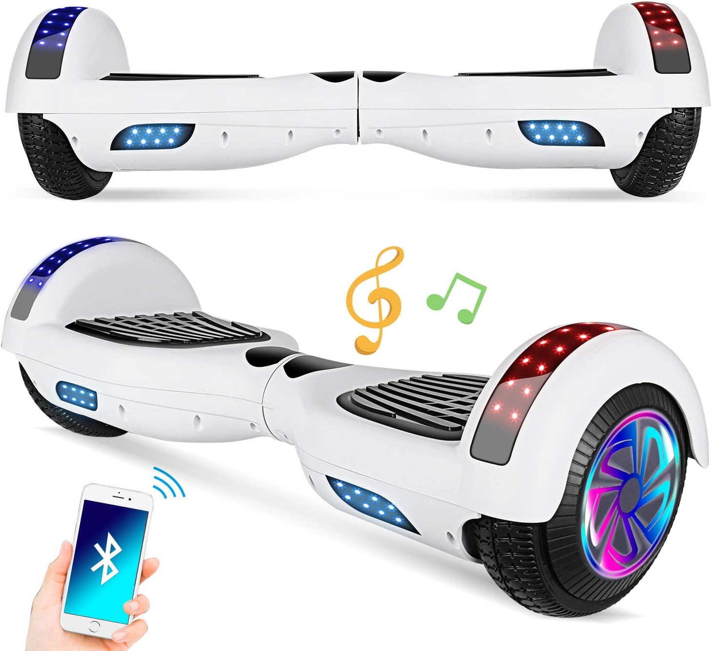 Spadger Hoverboard with Bluetooth Smart Self Balancing Hoverboards for Kids Adults with Built- in Wheel LED Lights Free Carry Bag Available-UL2272 Certified