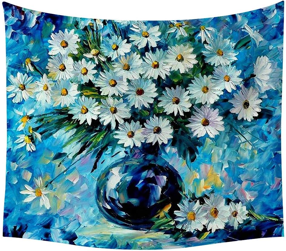 Mrqxdp Oil Painting Vase White Flower And Blue Background For Bedroom Home Decor Blanket Tapestries Shawl Beach Towel Tablecloth Amazon Co Uk Kitchen Home