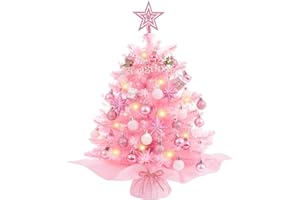 XmasExp 20in Mini Christmas Tree with Lights Pink Small Christmas Tree Artificial Tabletop Xmas Decor Holiday Decoration for Home, Office, Party