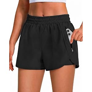 Sorfneo Women's Athletic Shorts 3" with Zipper Pockets | High Waisted, Quick Dry, With Liner, Workout Running Biker Gym