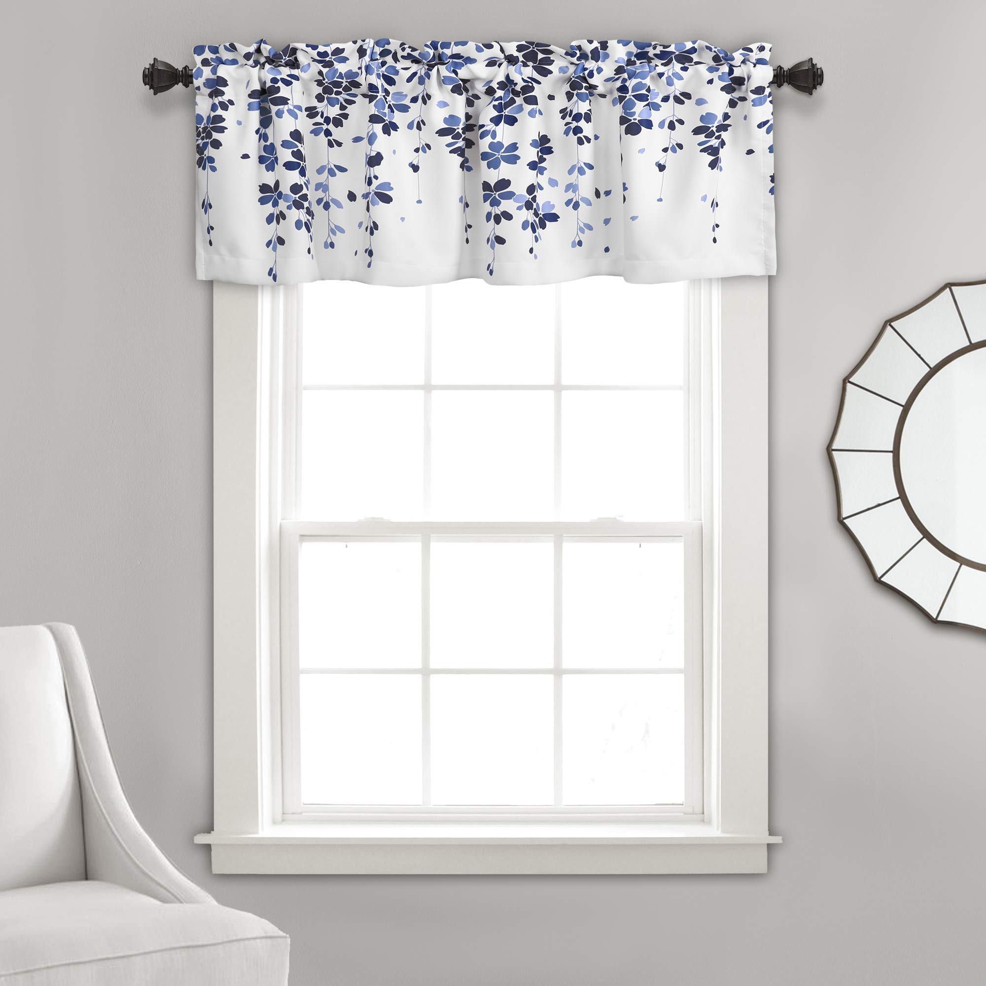 Lush Decor Weeping Flowers Window Valance for Kitchen, Living, Dining Room, Bedroom, Valance, Navy & Blue — image 1