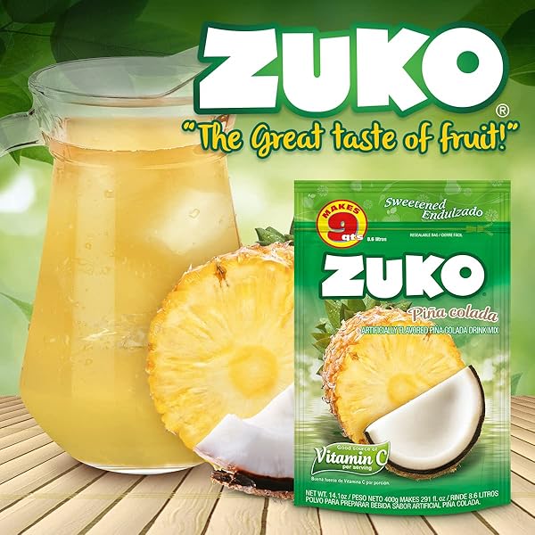 ZUKO PINEAPPLE COCONUT INSTANT POWDER DRINK | FAMILY PACK | NO SUGAR NEEDED | VITAMIN C | 14.1 OUNCE (PACK OF 6)