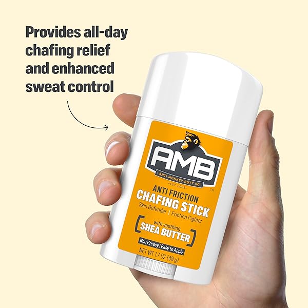 ANTI MONKEY BUTT ANTI-CHAFING STICK – MESS-FREE, EASY GLIDE APPLICATION WITH SHEA BUTTER & ALMOND OIL – PREVENTS & SOOTHES THIGH, CHEST, BRA LINE, & UNDERARM CHAFING – 1.7 OZ