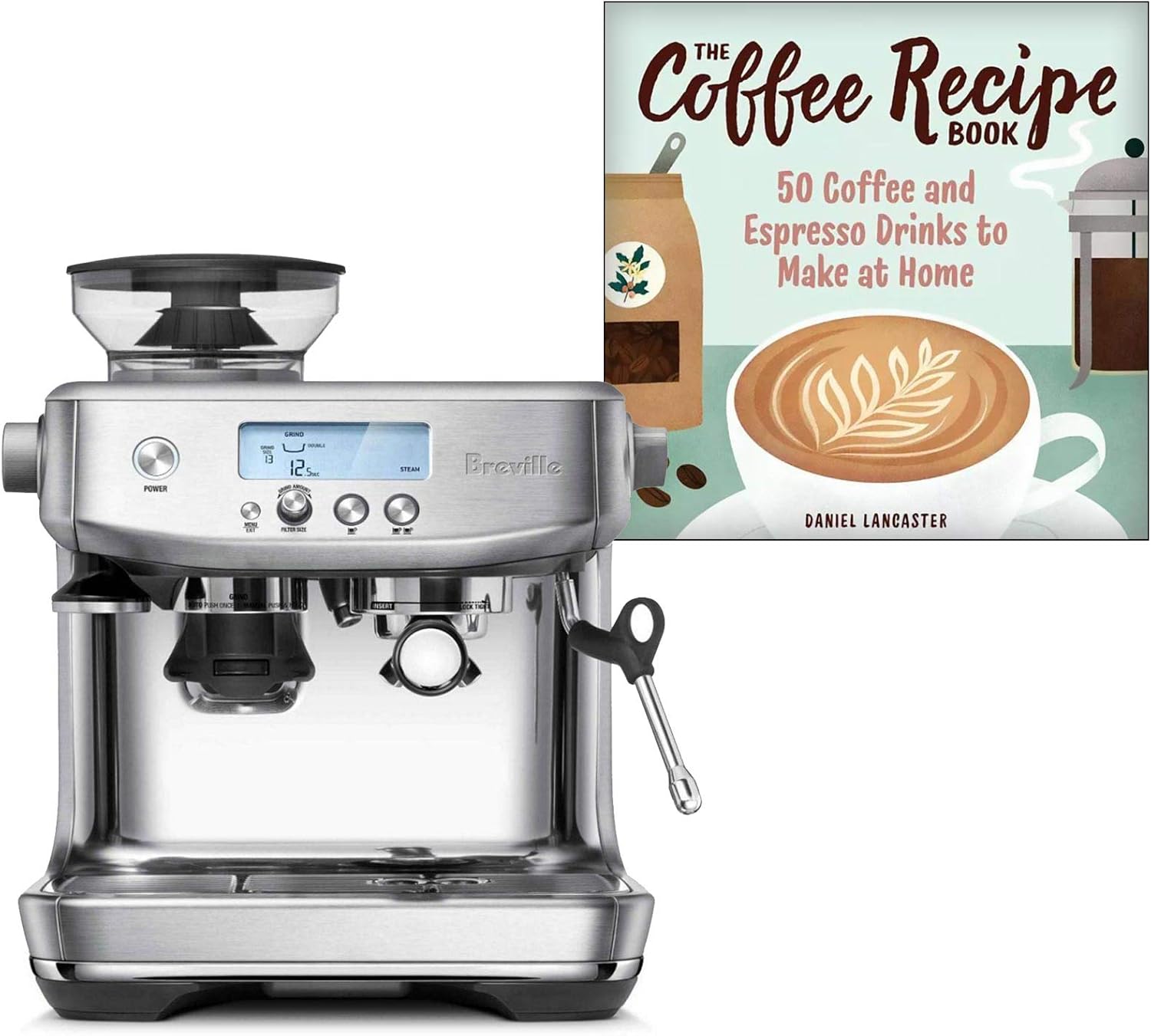 Breville the Barista Pro BES878 Automatic Espresso Machine Bundle with The Coffee Recipe Book by Daniel Lancaster - Brushed Stainless Steel