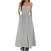 Milumia Women's Striped Strapless Maxi Dress Summer Casual Tube Top Long Dresses with Pocket