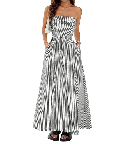 black and white striped dress maxi Women's Print Sleeveless Halter Tie up Long Dress Summer Loose Pleated Sundress (A-Black, S) at Amazon Women's Clothing store Lorelei Aloe Green Satin while the high slit Dress_Length: Maxi Veil Options:Dress+Veil