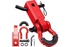 FSUON Shackle Hitch Receiver Set 2", with 3/4" D Ring Shackle and 5/8" Screw Pin, 45000 Lbs Maximum Break Strength, for Vehicle Recovery (Red)