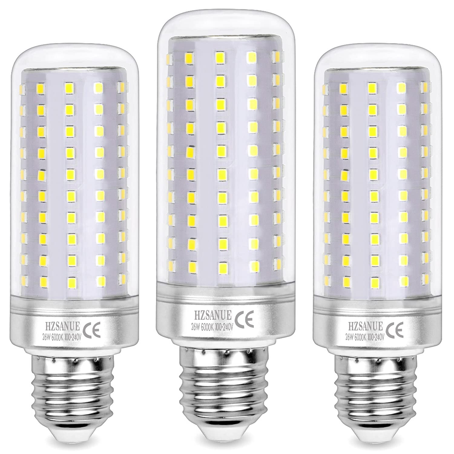 HZSANUE Led Light Bulbs 26W, 200W Incandescent Bulbs Equivalent, 3000Lm, 6000K Daylight White, E27 Large Edison Screw, Pack of 3