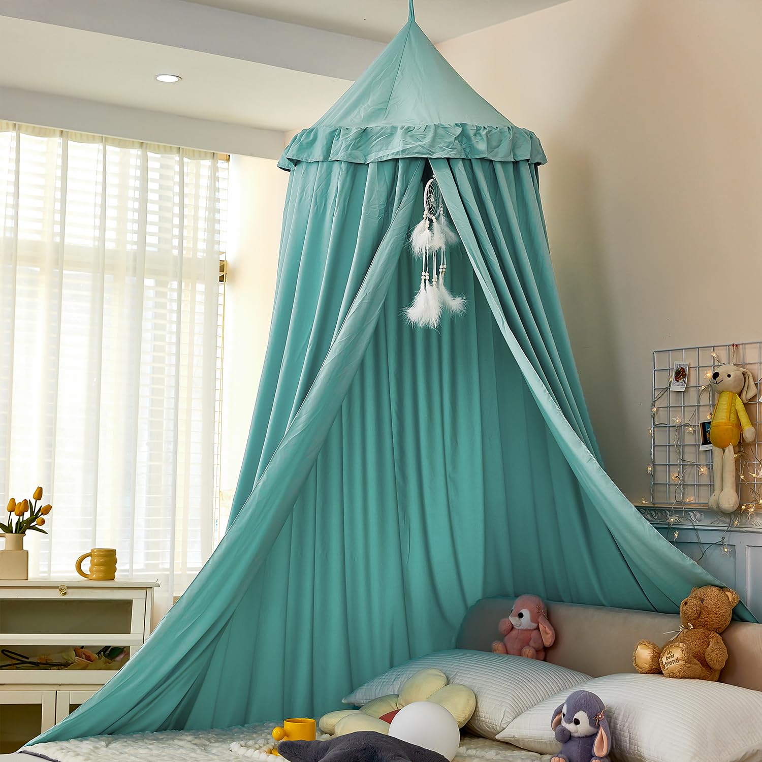 Photo 1 of dix-rainbow Princess Decor Canopy for Kids Bed, Soft and Durable Bed Canopy for Girls Room Tent Canopy Dreamy Mosquito Net Bedding, Children Reading Nook Canopies Indoor (Green)