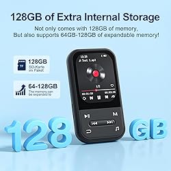 128GB MP3 Player - Clip MP3 Player with Bluetooth