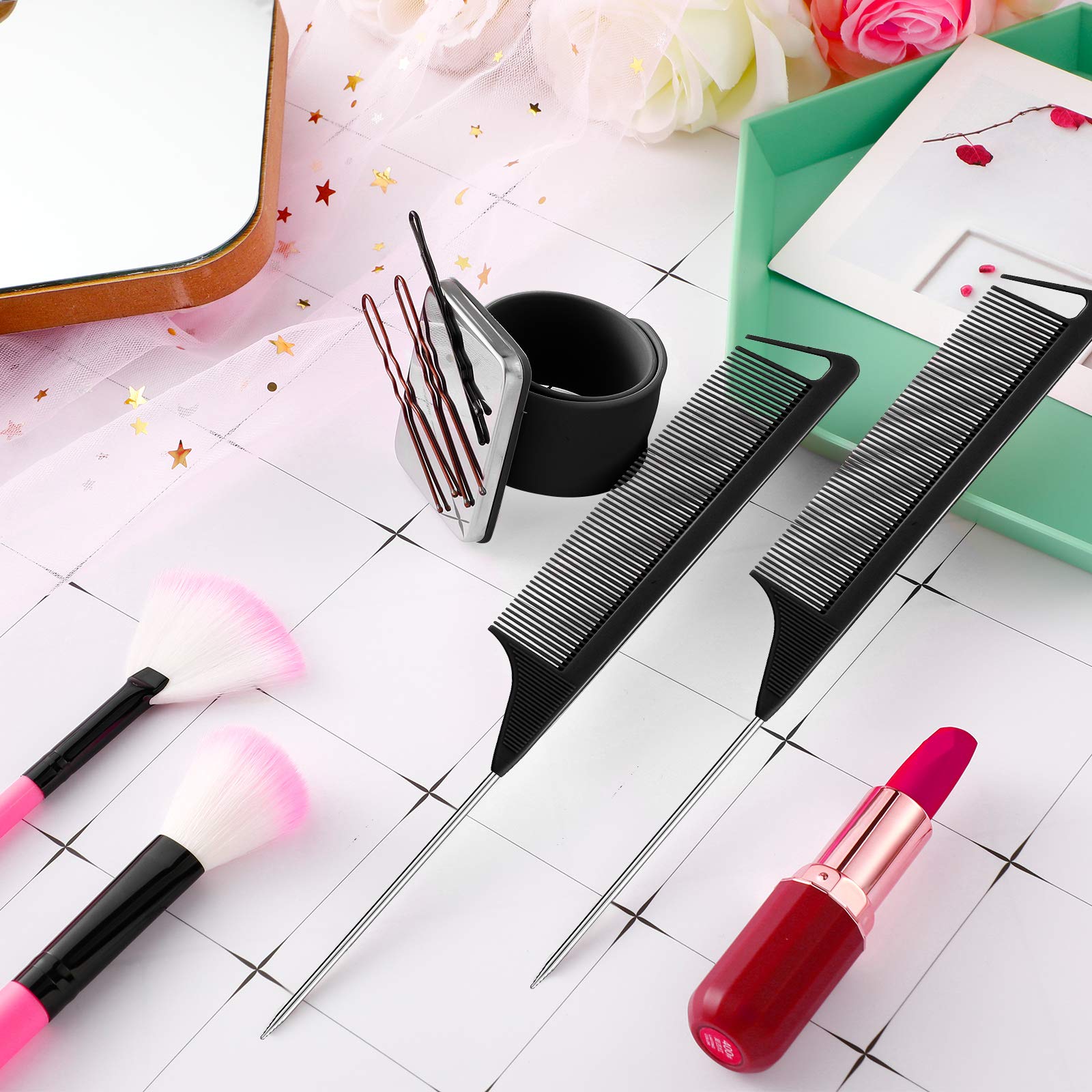 Magnetic Silicone Wrist Strap Bracelet Magnetic Bobby Pin Hair Clips Bracelet Magnetic Wrist Sewing Pincushion with 2 Hair Parting Comb, 72 Pieces Hairpins for Quilting Sewing Pin Hair Clip (Black)