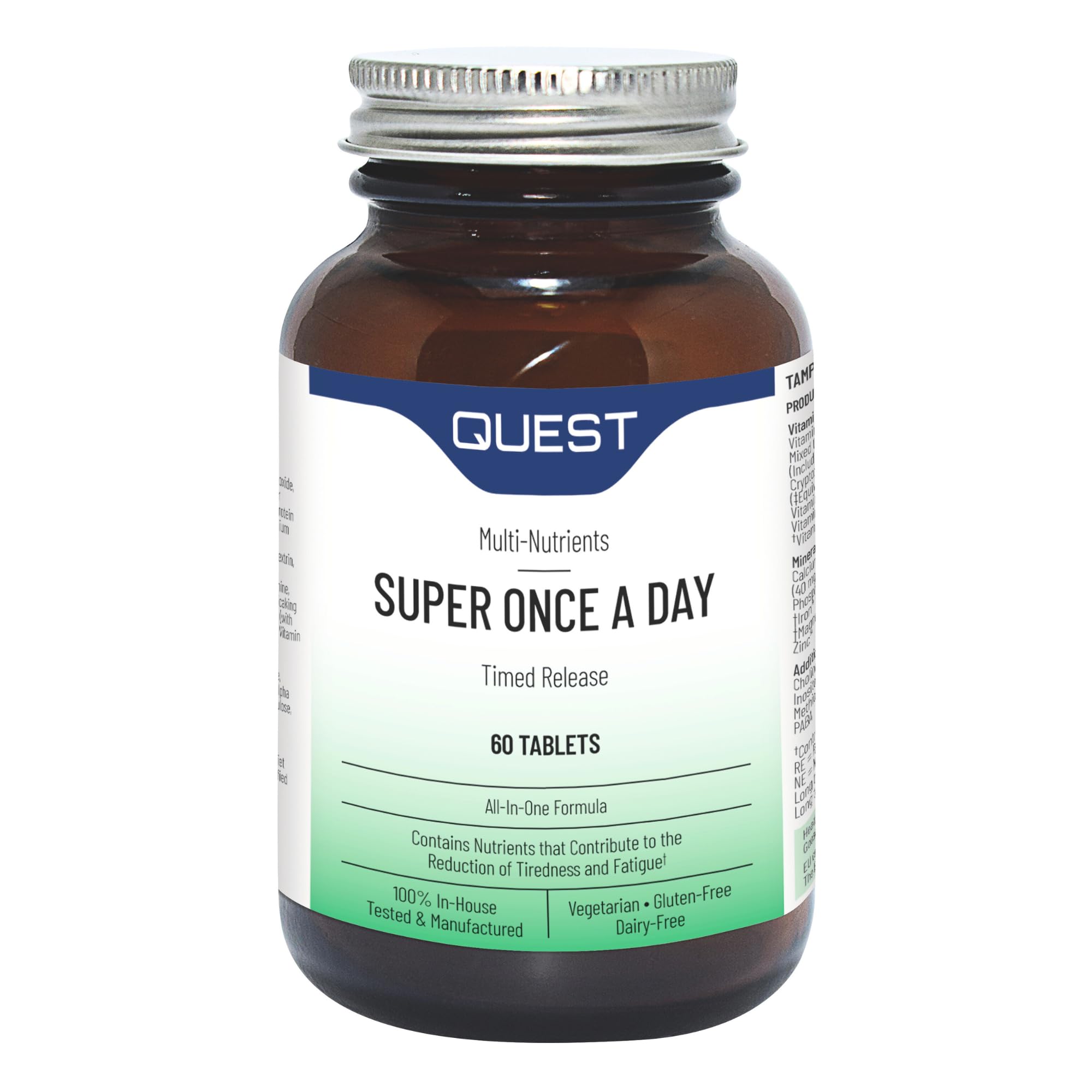 Quest Super Once A Day Multivitamin & Minerals 60x Tablets. 17 Vitamins & 12 Minerals with Vitamin A, B, C, D, Iron & Zinc for Men & Women. for Optimal Health, Reduces Fatigue & Immunity. (1 Pack)
