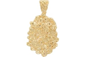 The Bling Factory 14k Gold Plated 25mm x 32mm Chunky Nugget Textured Medallion Pendant