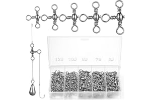 Realure 100Pcs/5Sizes 3 Way Swivel Fishing Tackle 6# 7# 8# 10# 12# Stainless Steel Three Way Fishing Swivels Saltwater T-Shap
