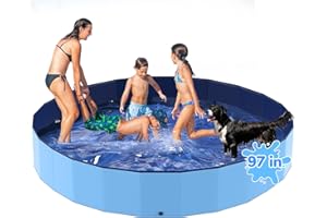 Bilibara 97'' Foldable Dog Pool, Kiddie Pool, Plastic Non-Slip Kids Pools, Heavy Duty Dog Pad for Large Dogs, Oversized Pet Dogs Bathtub, Indoor and Outdoor Kids Pet Wading Pools