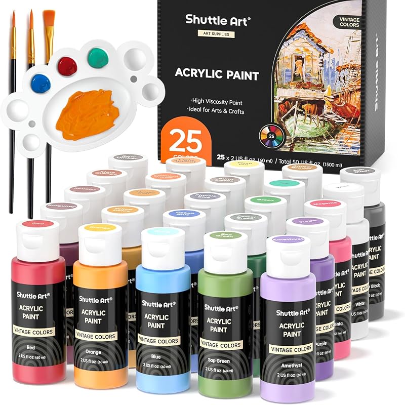 Shuttle Art Acrylic Paint Set 25 Vintage Colors 60ml Premium Bulk