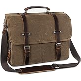 Wogarl 15.6" Messenger Bag for Men: Leather Waxed Canvas Briefcase Large Computer Laptop Bag Handbags Crossbody Bags for Work